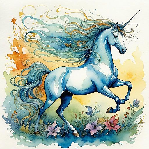 Elegant Watercolor Unicorns in Fantasy Art Elegant Watercolor Unicorns in Fantasy Art