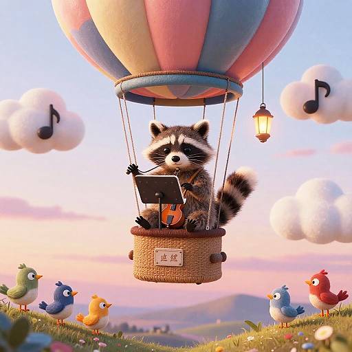 Raccoon Conducting in Hot-Air Balloon