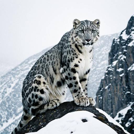 Snow Leopard on Snowy Mountain Cliff Snow Leopard on Snowy Mountain Cliff