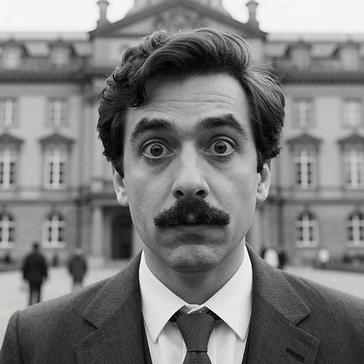 Surprised Man in Historic Setting