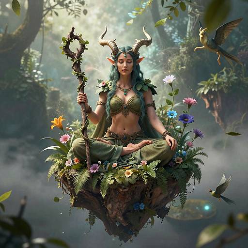 Tiefling Druid Meditating on Floating Island