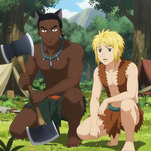 Dramatic Anime Duo in Enchanted Forest