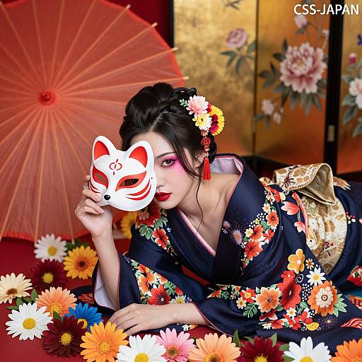 Traditional Beauty: Woman in Colorful Kimono