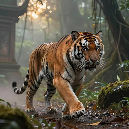 Bionic Siberian Tiger in Ancient Jungle Ruins