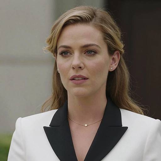 Close-up of Woman in White and Black Suit