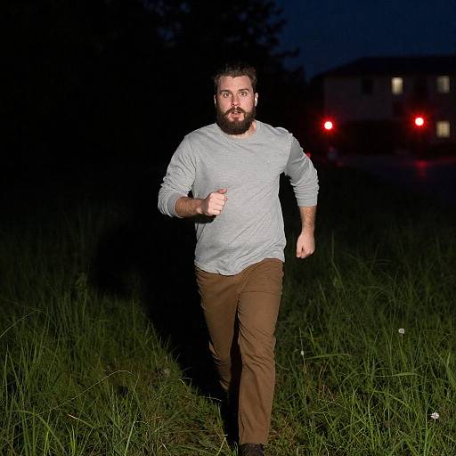 Man Running Through Grass at Night