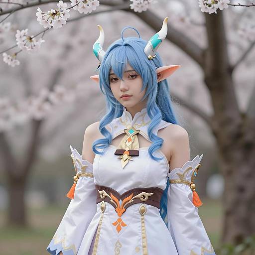 Girl Satyr Cosplay in Cherry Blossom Forest