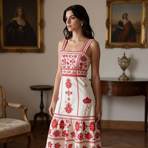 Woman in Spanish Red and White Dress