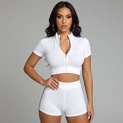 Sporty Chic Woman in Glitter Outfit