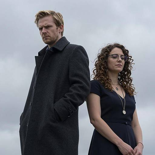 Dramatic Couple Under Cloudy Sky