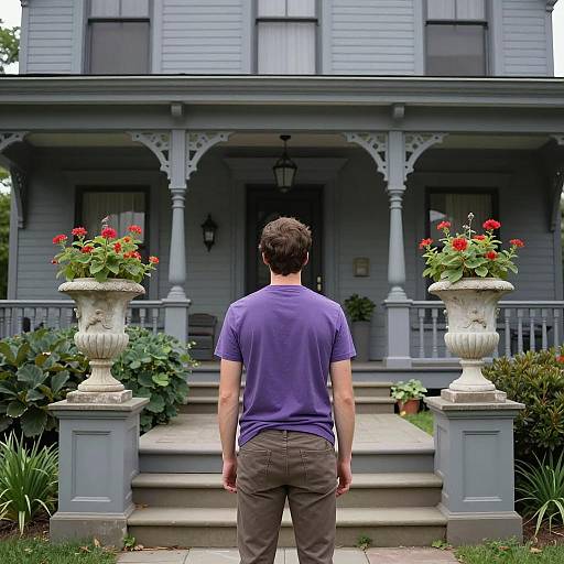 Man at Victorian House with Garden