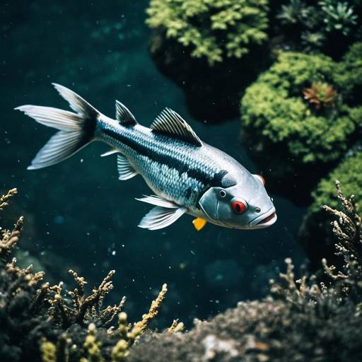 Metallic Fish with Red Eyes in Underwater Scene