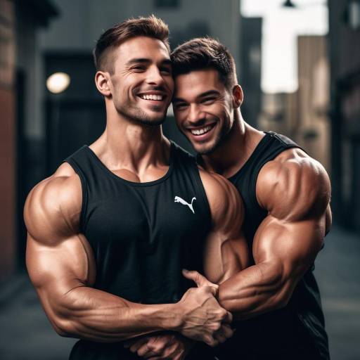 Dynamic Urban Embrace of Muscular Boys