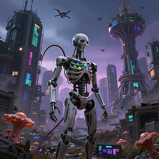 Biopunk Archivist Among Fungal Ruins