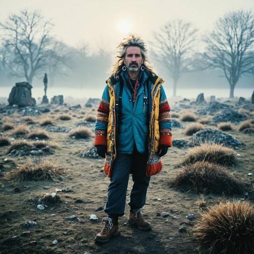 Archaeologist in Colorful Winter Clothes at Dawn