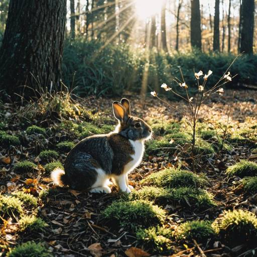 Cottontail Rabbit in Sunlit Forest