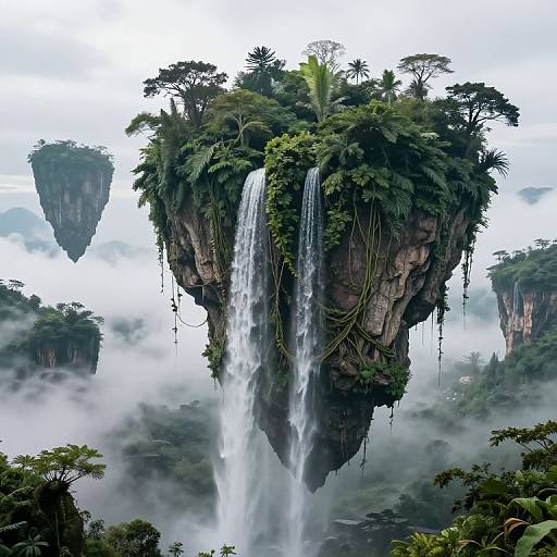 Heptagon Floating Mountain with Waterfalls