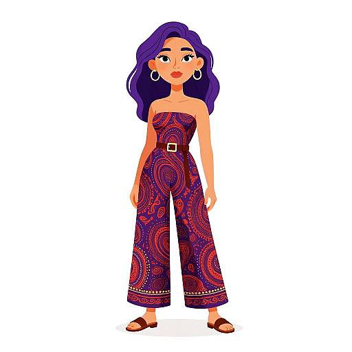 Bohemian Woman in Paisley Jumpsuit