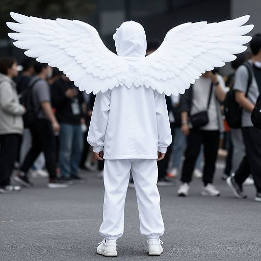 Person with Large White Winged Headpiece