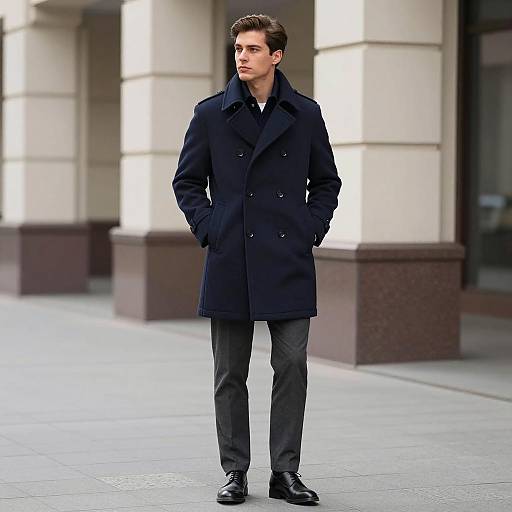 Elegant Male Model in Navy Blue Coat