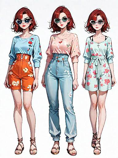 Fashionable Woman in Floral Summer Outfits