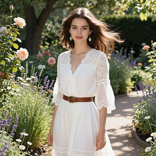 Graceful Woman in Sunlit Garden