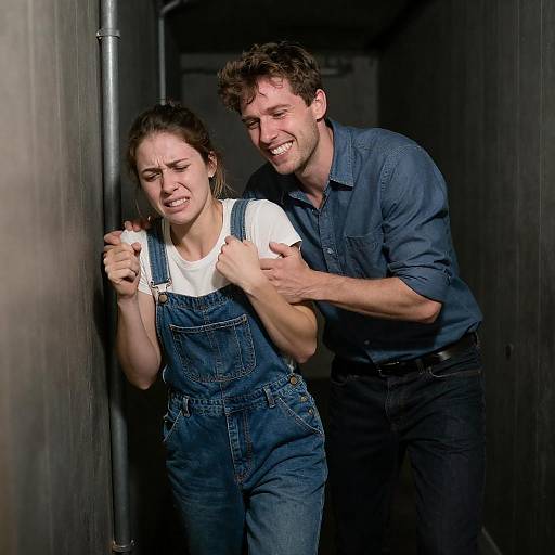 Man Forcing Woman in Dark Corridor