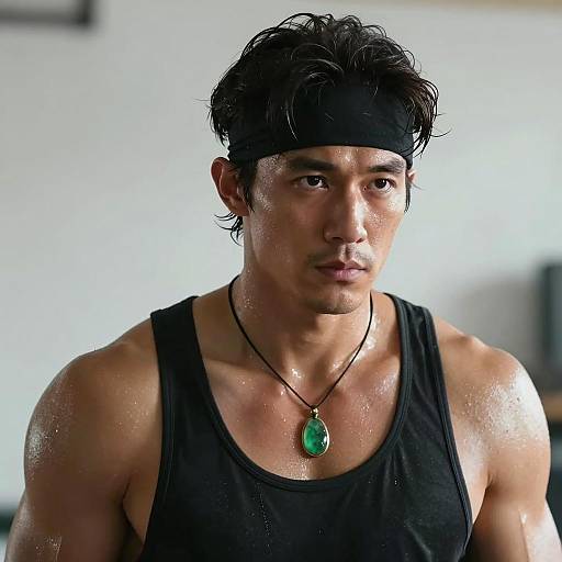 Focused Muscular Man in Black Tank Top