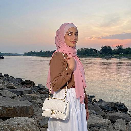 Young Woman at Sunset Shoreline