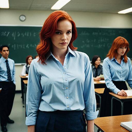 Red-Haired Woman Wearing Blue Shirt