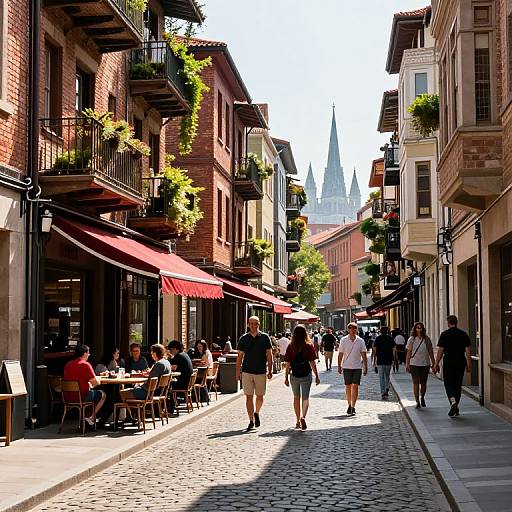 Sunlit Cobblestone Urban Alley Scene