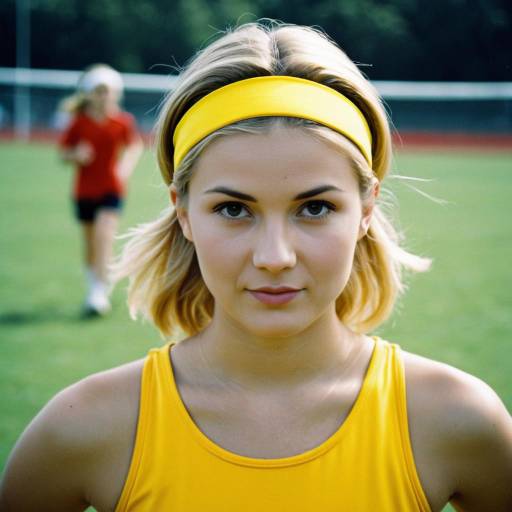 Young Woman in Yellow Sportswear with Headband