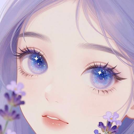 Lavender Blue Eyes Under Starry Sky