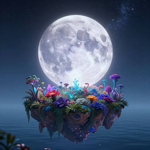 Ethereal Moon Over Alien Floating Island