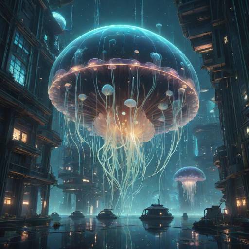 Futuristic Underwater City with Jellyfish Futuristic Underwater City with Jellyfish