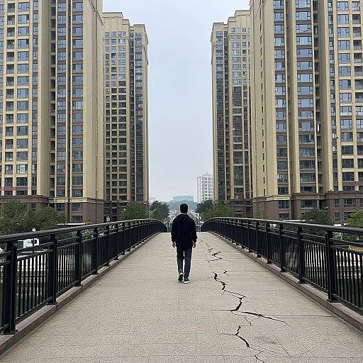 Surreal Walk Along Symmetrical Bridge