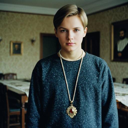 Young Man with Traditional Russian Necklace Indoors