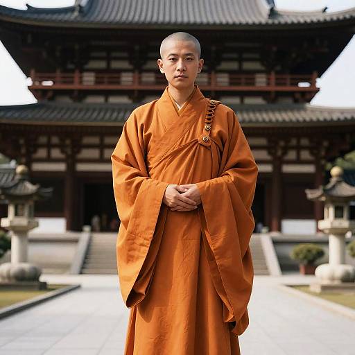 Realistic Buddhist Monk in Temple