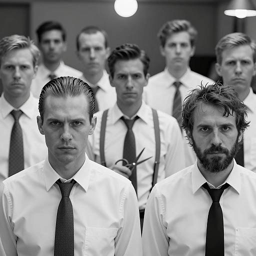 Intense Men in a Black and White Scene