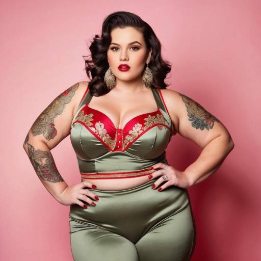 Curvy Plus-Size Woman in Embroidered Lingerie