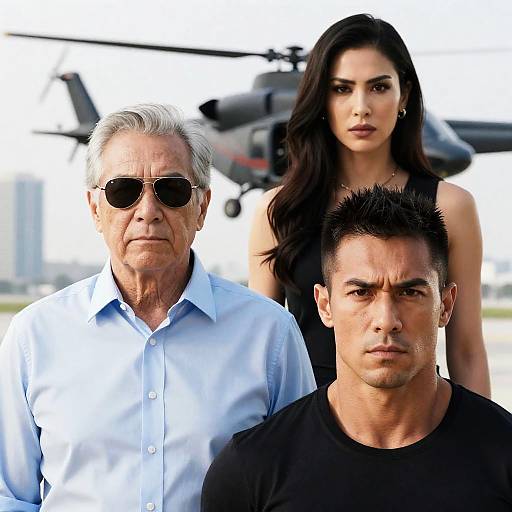 Dynamic Trio Against Urban Backdrop