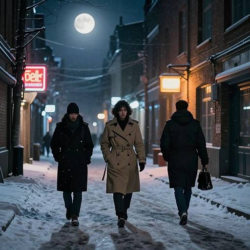 Noir Figures in Frosty Urban Alley