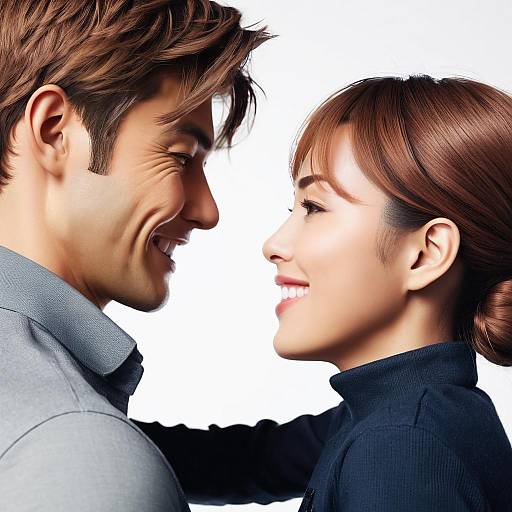 Smiling Blushing Couple Face-to-Face