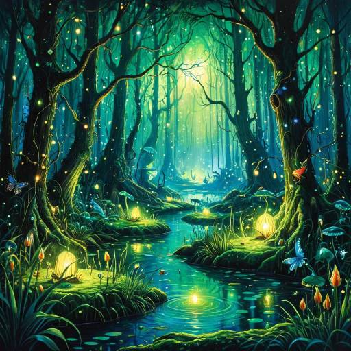 Glowing Enchanted Swamp at Night