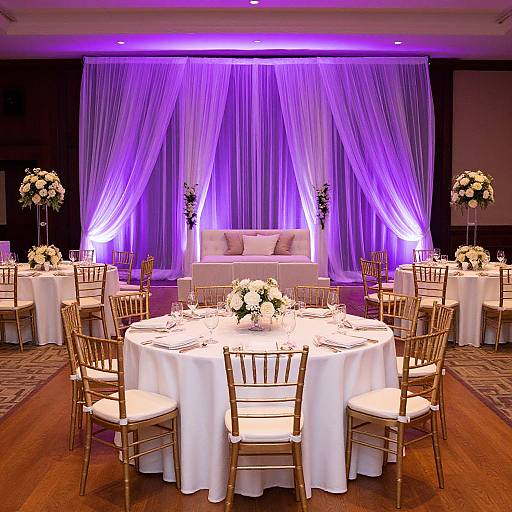 Elegant Purple-Lit Event Setup