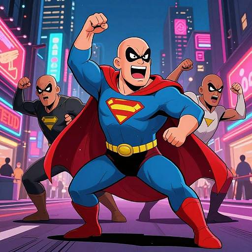 Mischievous Bald Superheroes in Neon City