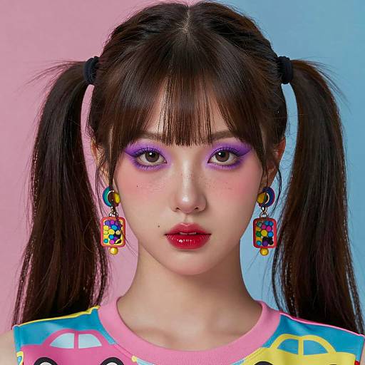Young Woman with Colorful Makeup and Pigtails