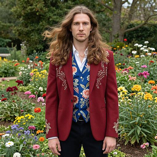 Man in Vibrant Floral Garden Fashion