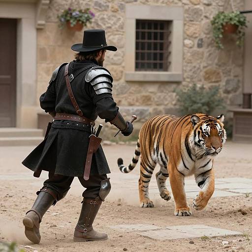 Medieval Hunter Chasing a Tiger