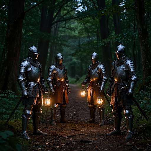 Medieval Knights in Forest Dusk